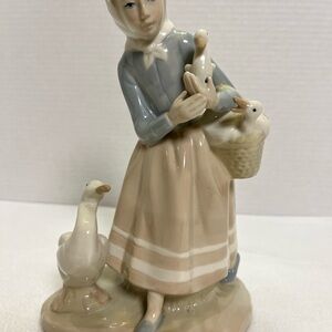 Vintage Porcelain Girl with Geese Figurine Farmhouse Cottage Decor